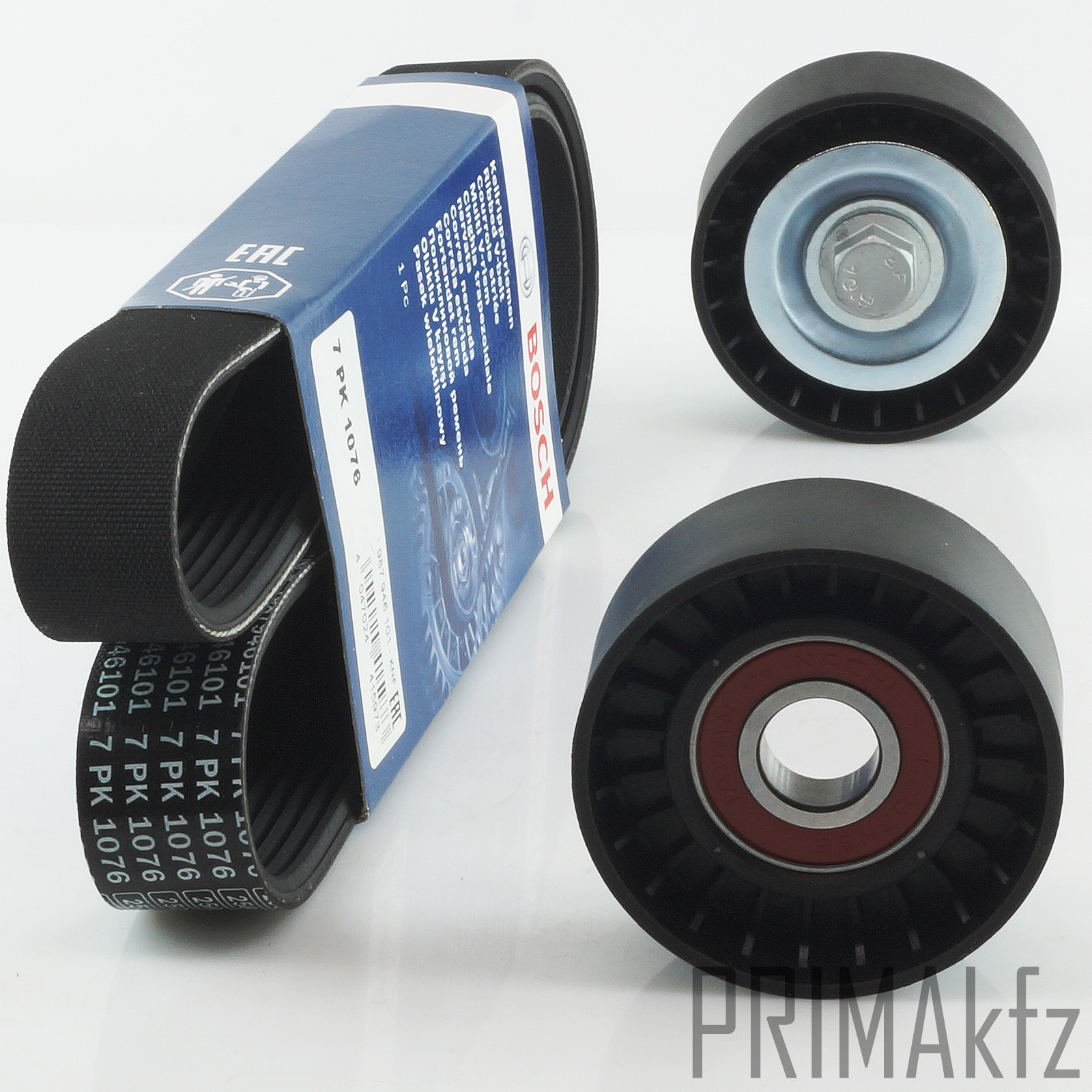BOSCH 7PK1076 Keilrippenriemen + Spannrolle Fiat Ducato 2.3 JTD 110 120 ...